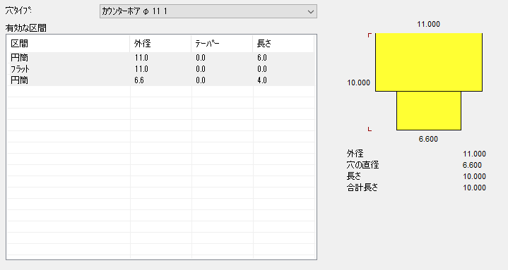 円筒面+フラット面+円筒面が選択